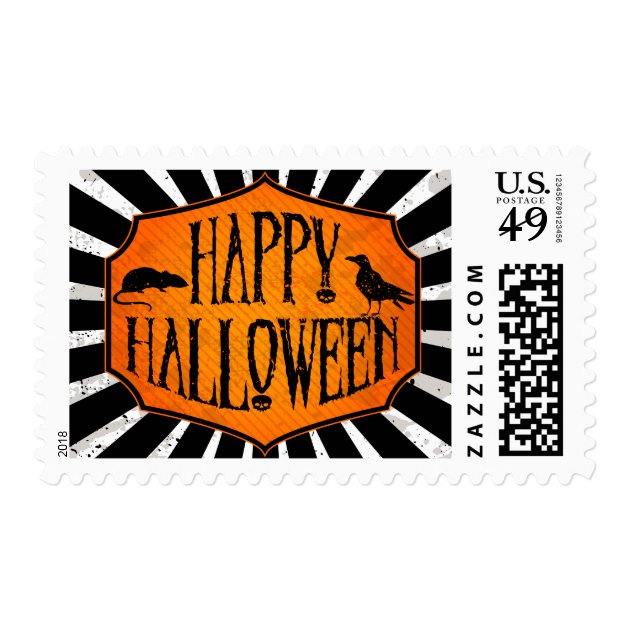 Happy Halloween Raven & Rat Postage Stamps