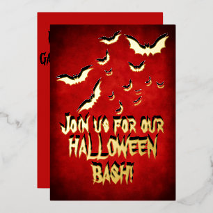 Happy Halloween Red Black Gold Foil Invitation