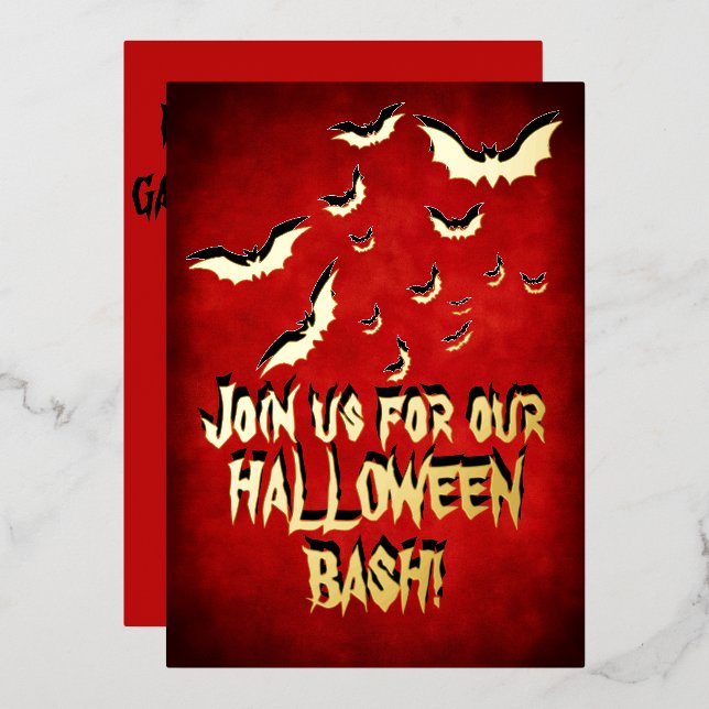 Happy Halloween Red Black Gold Foil Invitation (Front/Back)