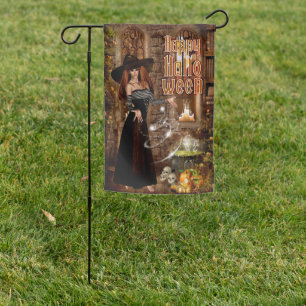 Happy Halloween Redhead Casting a Spell  Garden Flag