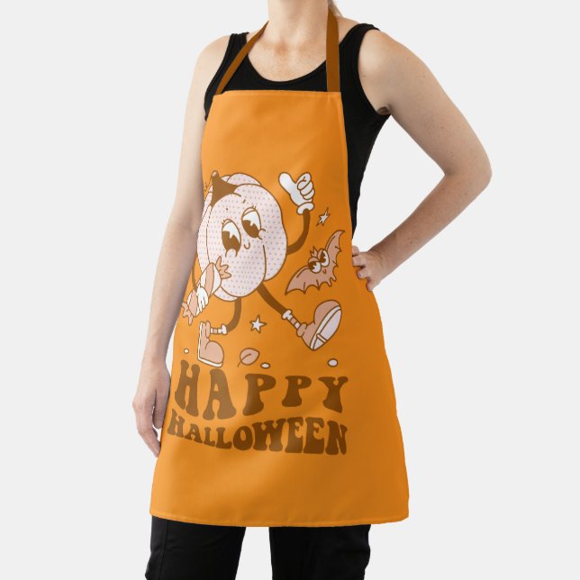 Happy Halloween| Retro Polka Dot Pumpkin Apron (Insitu)