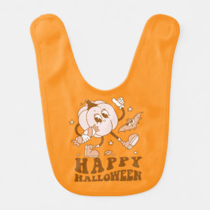 Happy Halloween Retro Polka Dot Pumpkin Baby Bib