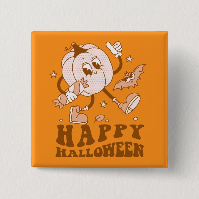 Happy Halloween| Retro Polka Dot Pumpkin Button (Front)