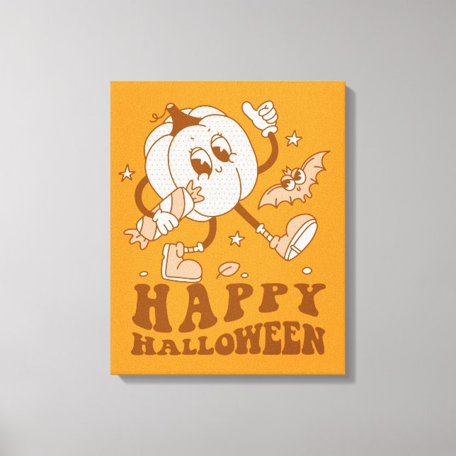 Happy Halloween| Retro Polka Dot Pumpkin Canvas Print (Front)