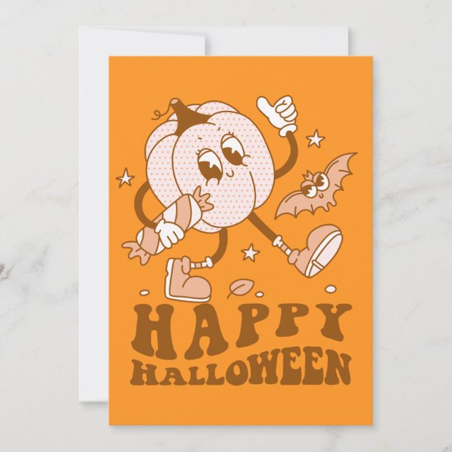 Happy Halloween| Retro Polka Dot Pumpkin Card (Front)