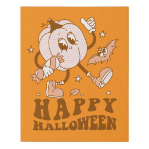 Happy Halloween  Retro Polka Dot Pumpkin Faux Canvas Print