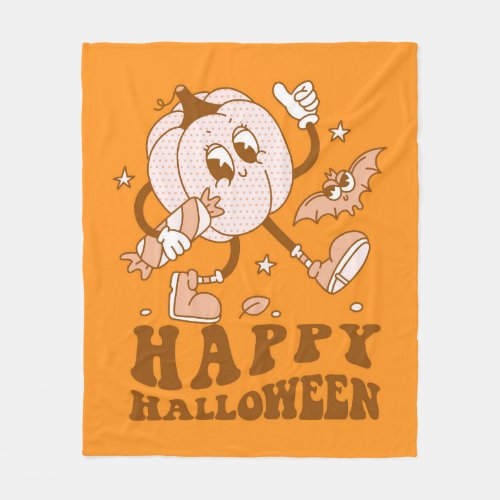 Happy Halloween Retro Polka Dot Pumpkin Fleece Blanket