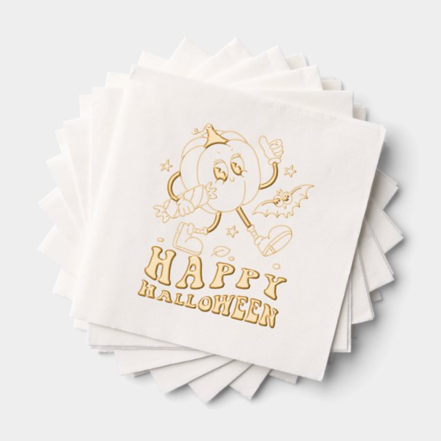 Happy Halloween| Retro Polka Dot Pumpkin Foil Napkins (Insitu (Stacked))