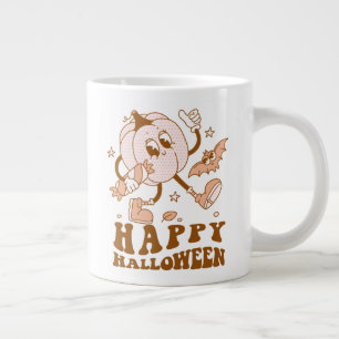 Happy Halloween  Retro Polka Dot Pumpkin Giant Coffee Mug