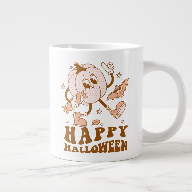 Happy Halloween| Retro Polka Dot Pumpkin Giant Coffee Mug (Right)