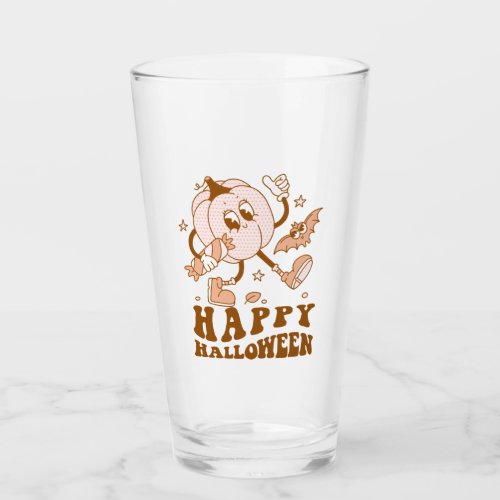 Happy Halloween Retro Polka Dot Pumpkin Glass