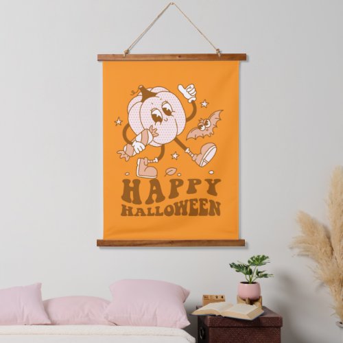 Happy Halloween Retro Polka Dot Pumpkin Hanging Tapestry