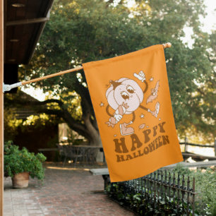 Happy Halloween  Retro Polka Dot Pumpkin House Flag