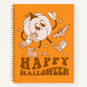 Happy Halloween Retro Polka Dot Pumpkin Notebook