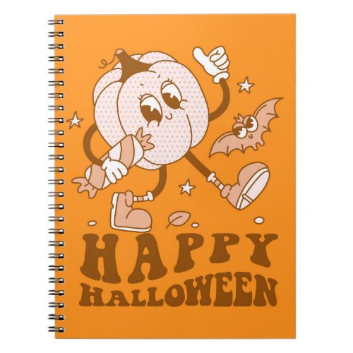 Happy Halloween Retro Polka Dot Pumpkin Notebook