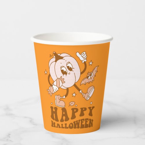 Happy Halloween Retro Polka Dot Pumpkin Paper Cups