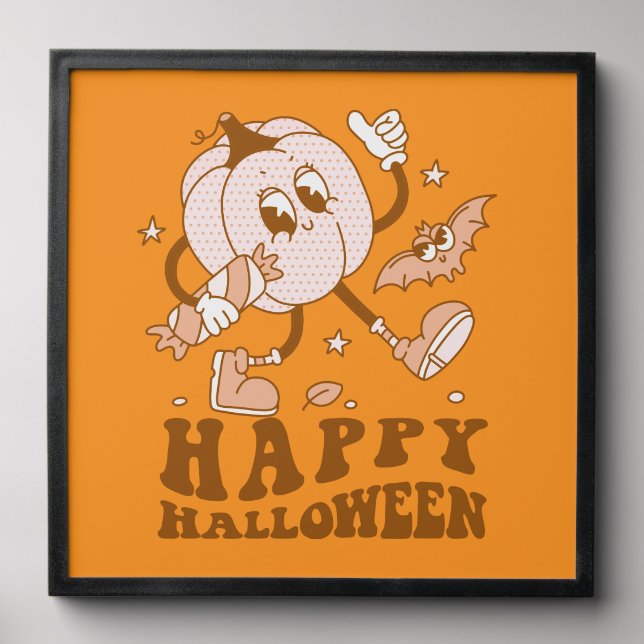 Happy Halloween| Retro Polka Dot Pumpkin Peel And Stick Photo Tile (Front Set)