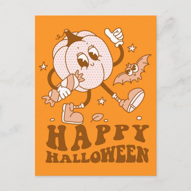 Happy Halloween| Retro Polka Dot Pumpkin Postcard (Front)