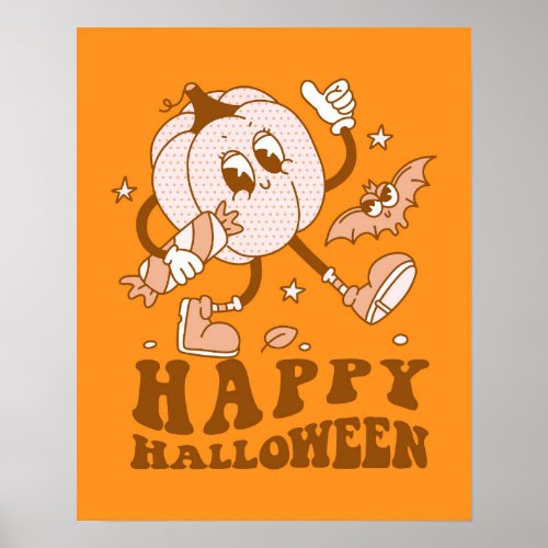 Happy Halloween Retro Polka Dot Pumpkin Poster