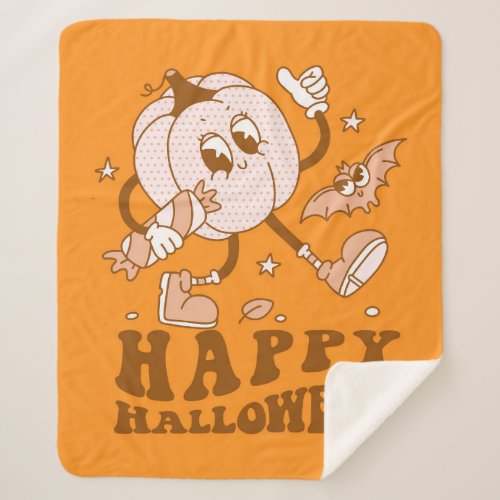 Happy Halloween Retro Polka Dot Pumpkin Sherpa Blanket