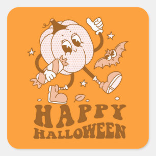 Happy Halloween  Retro Polka Dot Pumpkin Square Sticker