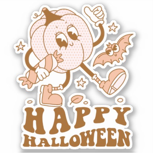 Happy Halloween Retro Polka Dot Pumpkin Sticker