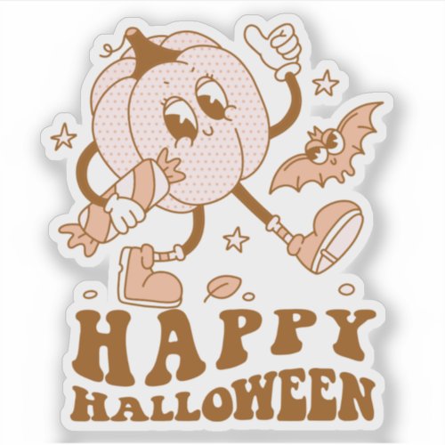 Happy Halloween Retro Polka Dot Pumpkin Sticker