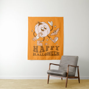 Happy Halloween Retro Polka Dot Pumpkin Tapestry