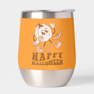 Happy Halloween  Retro Polka Dot Pumpkin Thermal Wine Tumbler