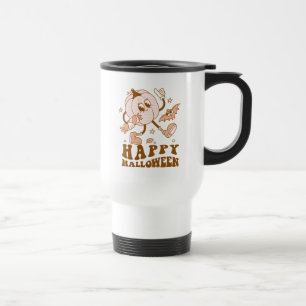 Happy Halloween Retro Polka Dot Pumpkin Travel Mug