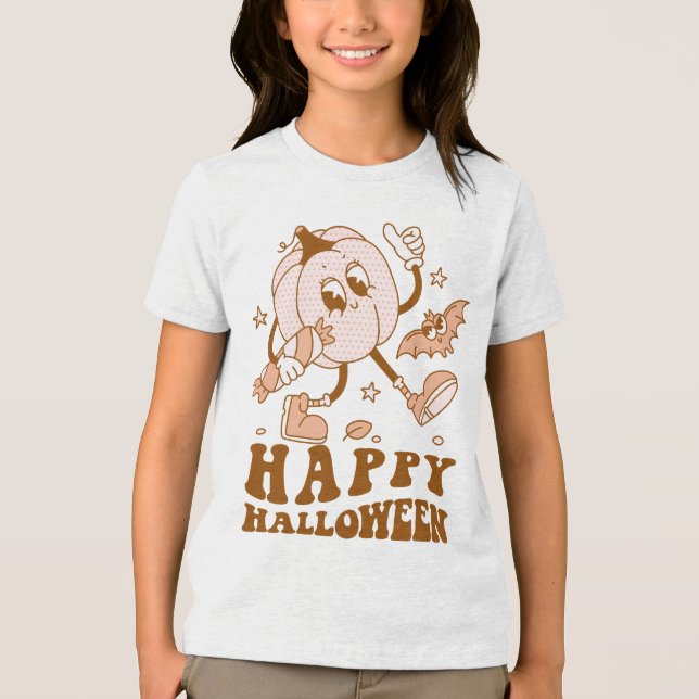 Happy Halloween| Retro Polka Dot Pumpkin Tri-Blend Shirt (Front)
