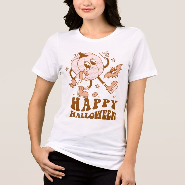 Happy Halloween| Retro Polka Dot Pumpkin Tri-Blend Shirt (Front)
