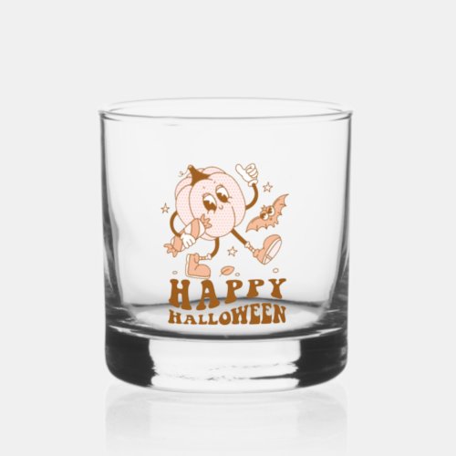 Happy Halloween Retro Polka Dot Pumpkin Whiskey Glass