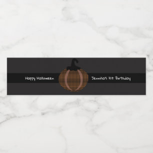 Happy Halloween Retro Pumpkin 1st Birthday Water Bottle Label