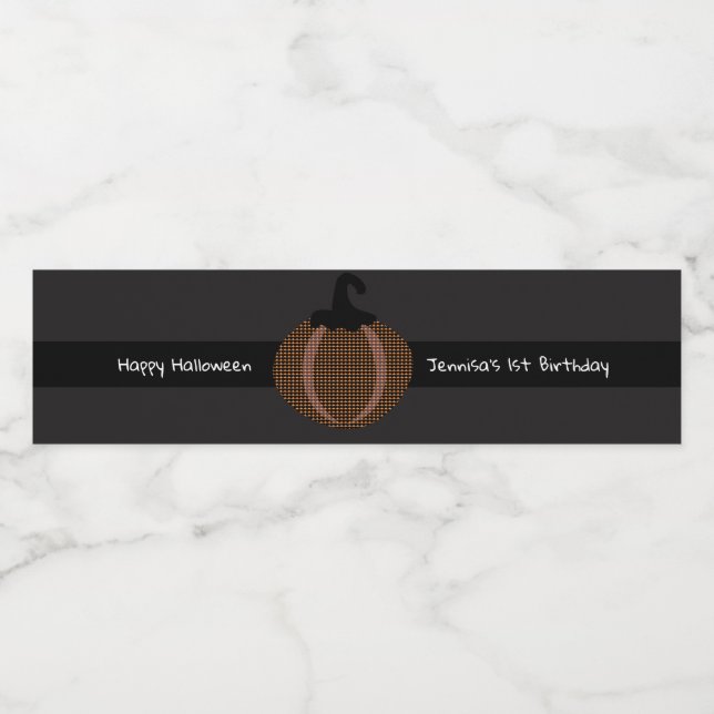 Happy Halloween Retro Pumpkin 1st Birthday   Water Bottle Label (Single Label)