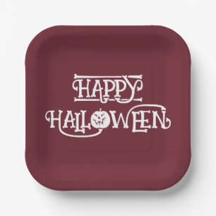 'Happy Halloween' Rich Burgundy Wine Party Paper Plates