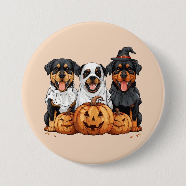 Happy Halloween Rottweiler Dogs Jack O Lantern Button (Front)