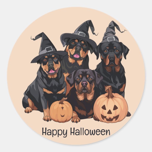 Happy Halloween Rottweiler Dogs Jack O Lantern Classic Round Sticker (Front)
