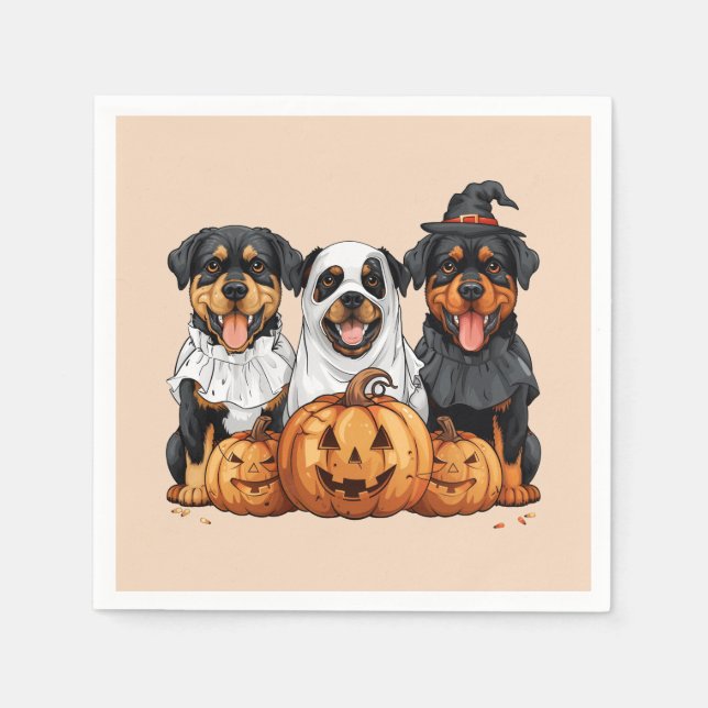 Happy Halloween Rottweiler Dogs Jack O Lantern Napkins (Front)