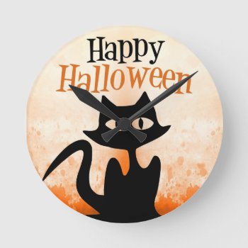 Happy Halloween Round Clock by OutFrontProductions at Zazzle