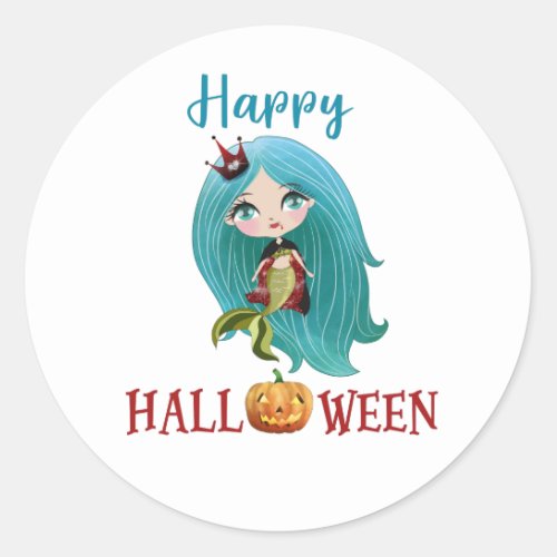 Happy Halloween round sticker Girl Mermaid sticker