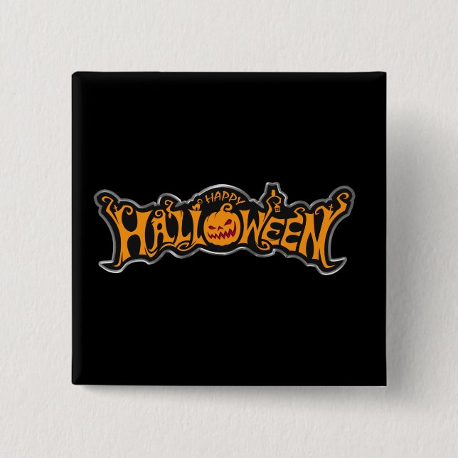 Happy Halloween Ruby Eye Pumpkin Silver Frame Button (Front)