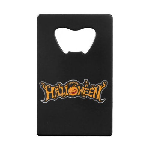 Happy Halloween Ruby Eye Pumpkin Silver Frame Credit Card Bottle Opener