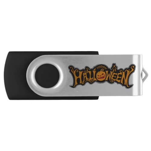 Happy Halloween Ruby Eye Pumpkin Silver Frame Flash Drive