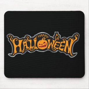 Happy Halloween Ruby Eye Pumpkin Silver Frame Mouse Pad
