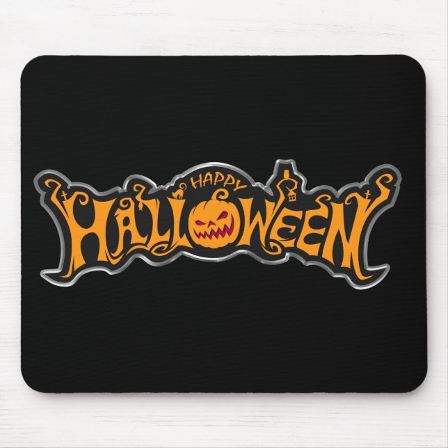 Happy Halloween Ruby Eye Pumpkin Silver Frame Mouse Pad (Front)