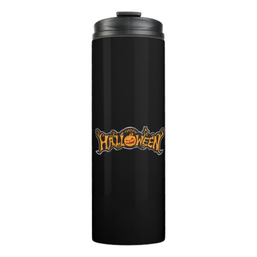 Happy Halloween Ruby Eye Pumpkin Silver Frame Thermal Tumbler