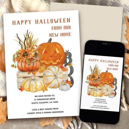 Happy Halloween Rustic Farmhouse Pumpkins Moving Announcement