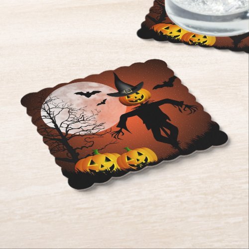 Happy Halloween Scalloped Square Paper Coaster