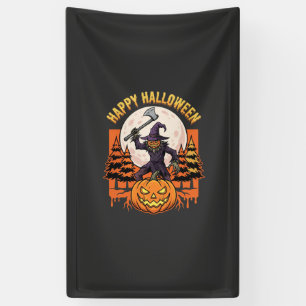 Happy Halloween Scarecrow Jack O Lantern Vector Banner